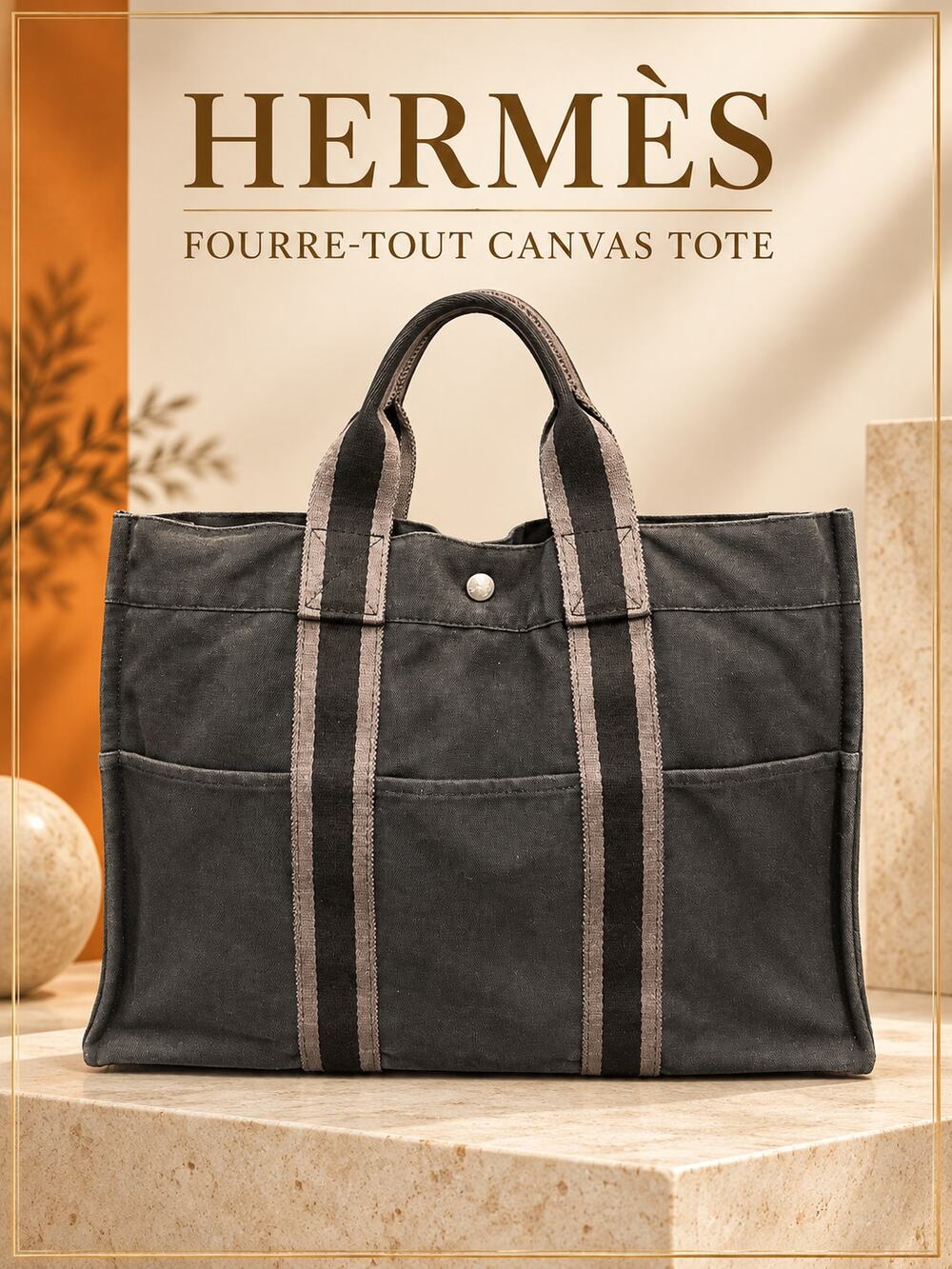 CW006 Hermes Fourre Tout MM*Black & Grey*VERY GOOD condition